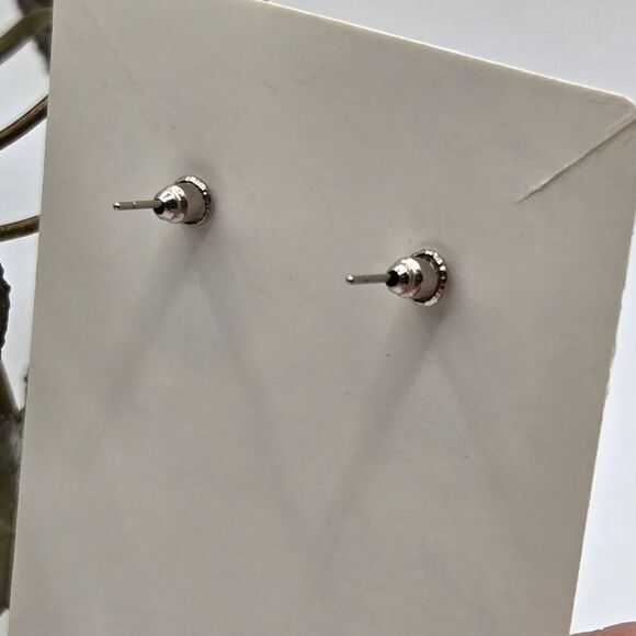 "5/$25" Black Faceted Silvertone Rhinestone Stud Earrings - Picture 6 of 6